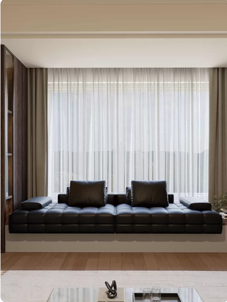 Lawrence Style Bay Window Cushion Sofa (Priced per Meter) - Italian Modern Low-Profile Tufted Grid
