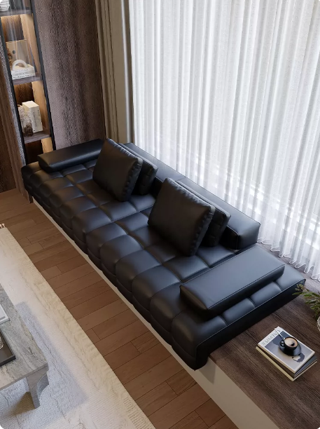 Lawrence Style Bay Window Cushion Sofa (Priced per Meter) - Italian Modern Low-Profile Tufted Grid