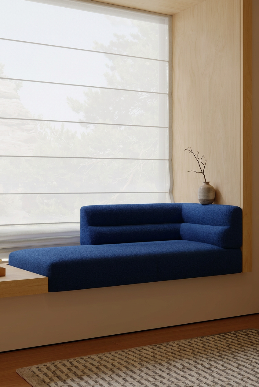 Terrace Style Bay Window Cushion Sofa Royal Blue Minimalist Nook