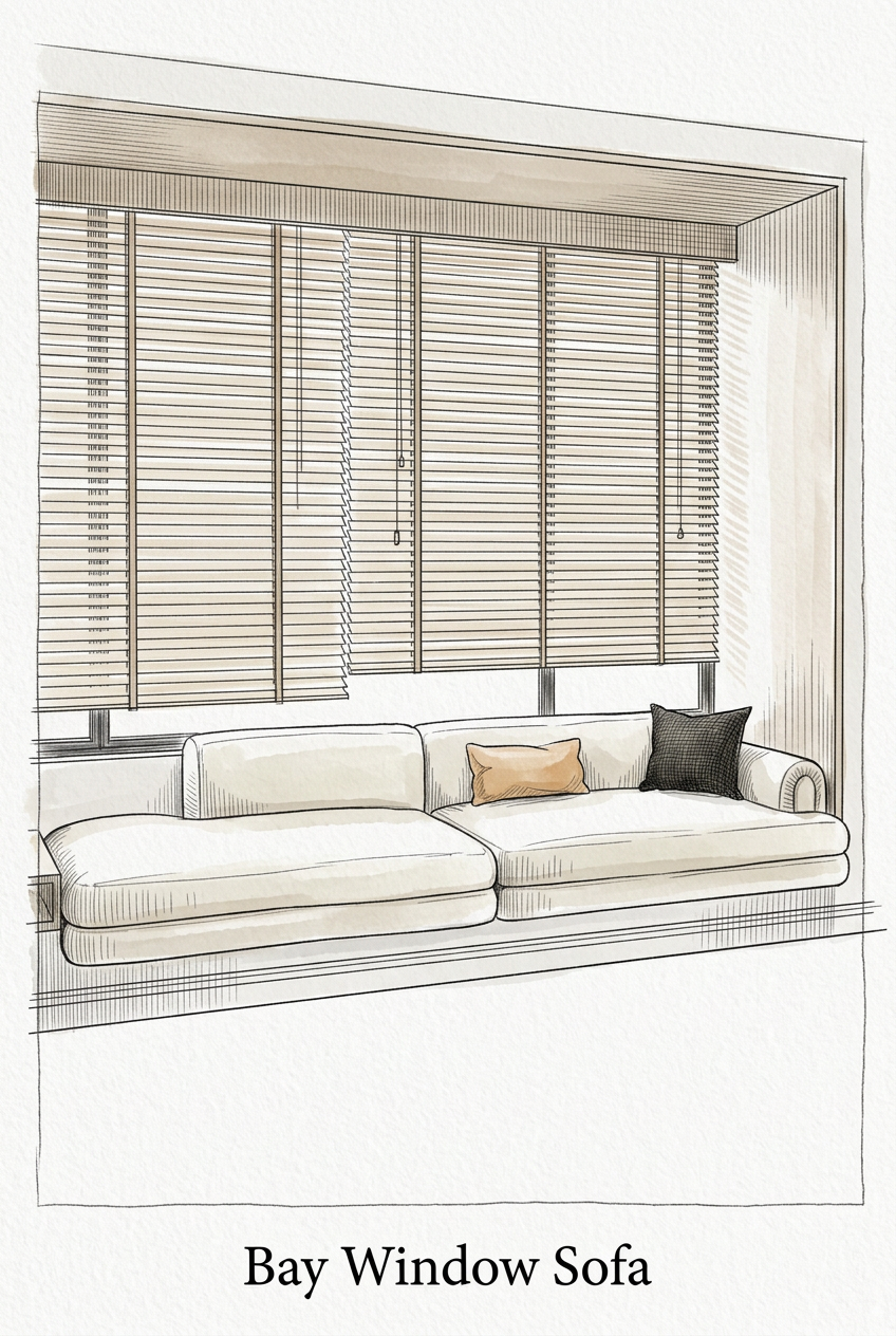 Island Style Bay Window Sofa Architectural Sketch
