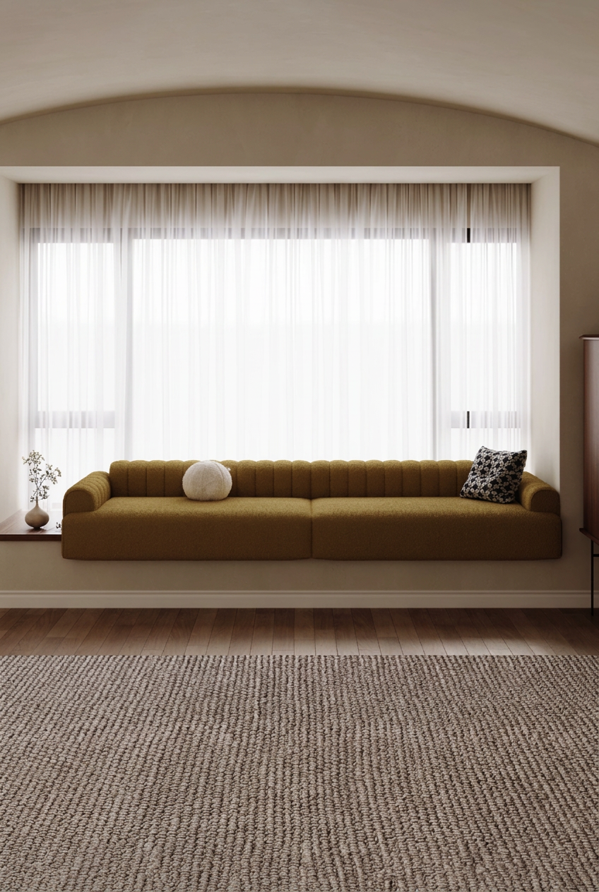 Toast Style Bay Window Cushion Sofa Straight Front View