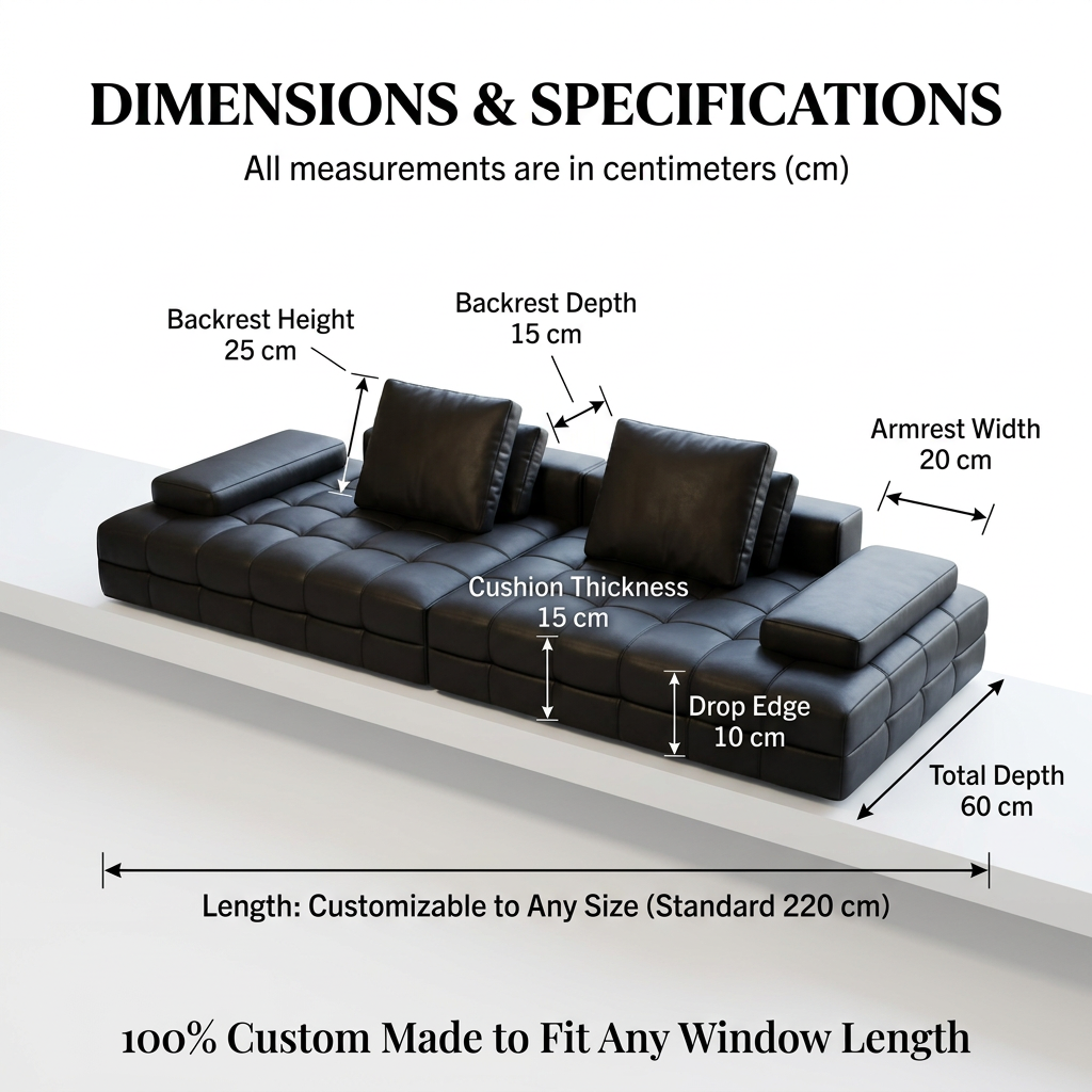 Lawrence Style Bay Window Cushion Sofa (Priced per Meter) - Italian Modern Low-Profile Tufted Grid